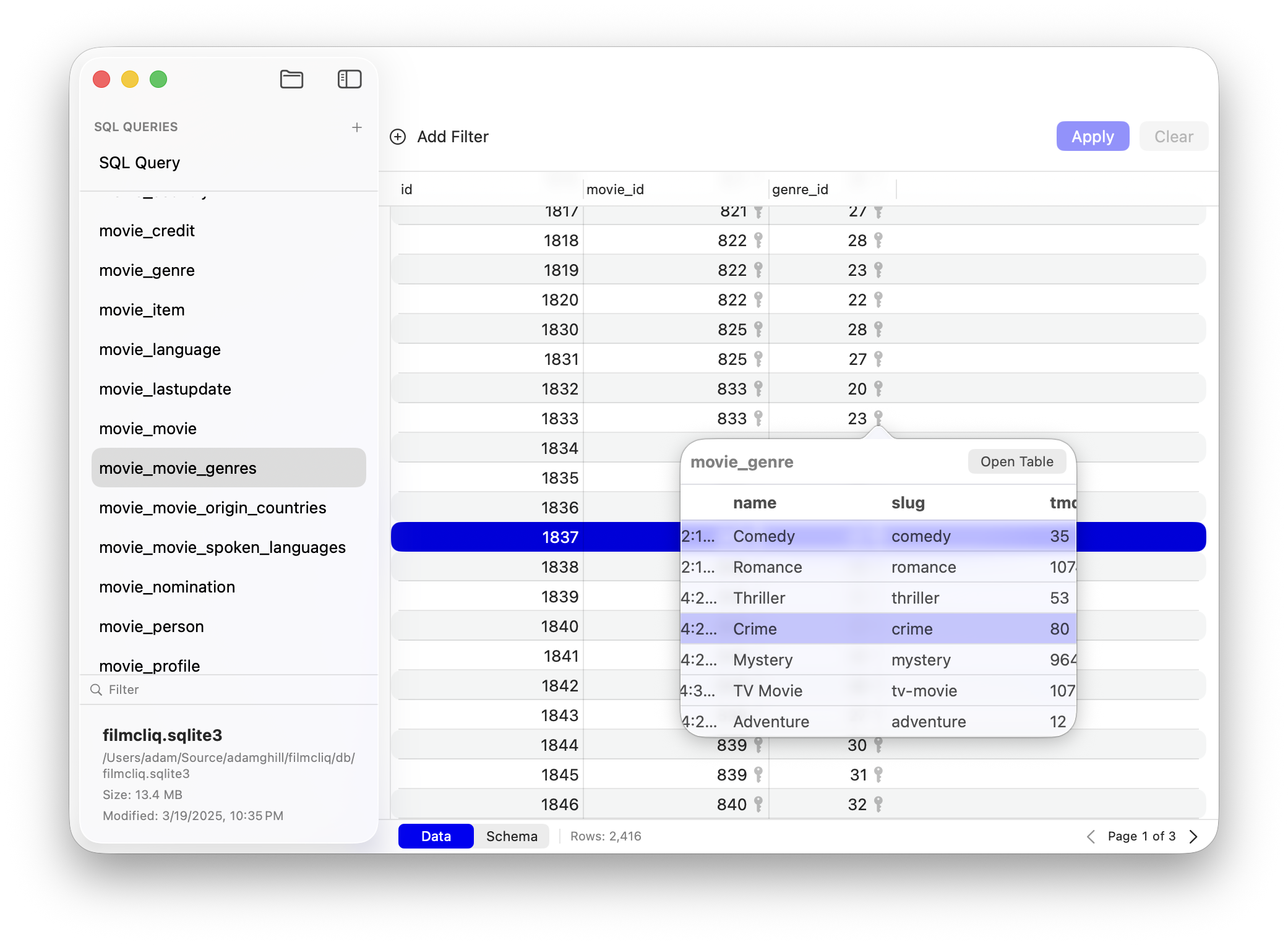 Peeking at a foreign key.