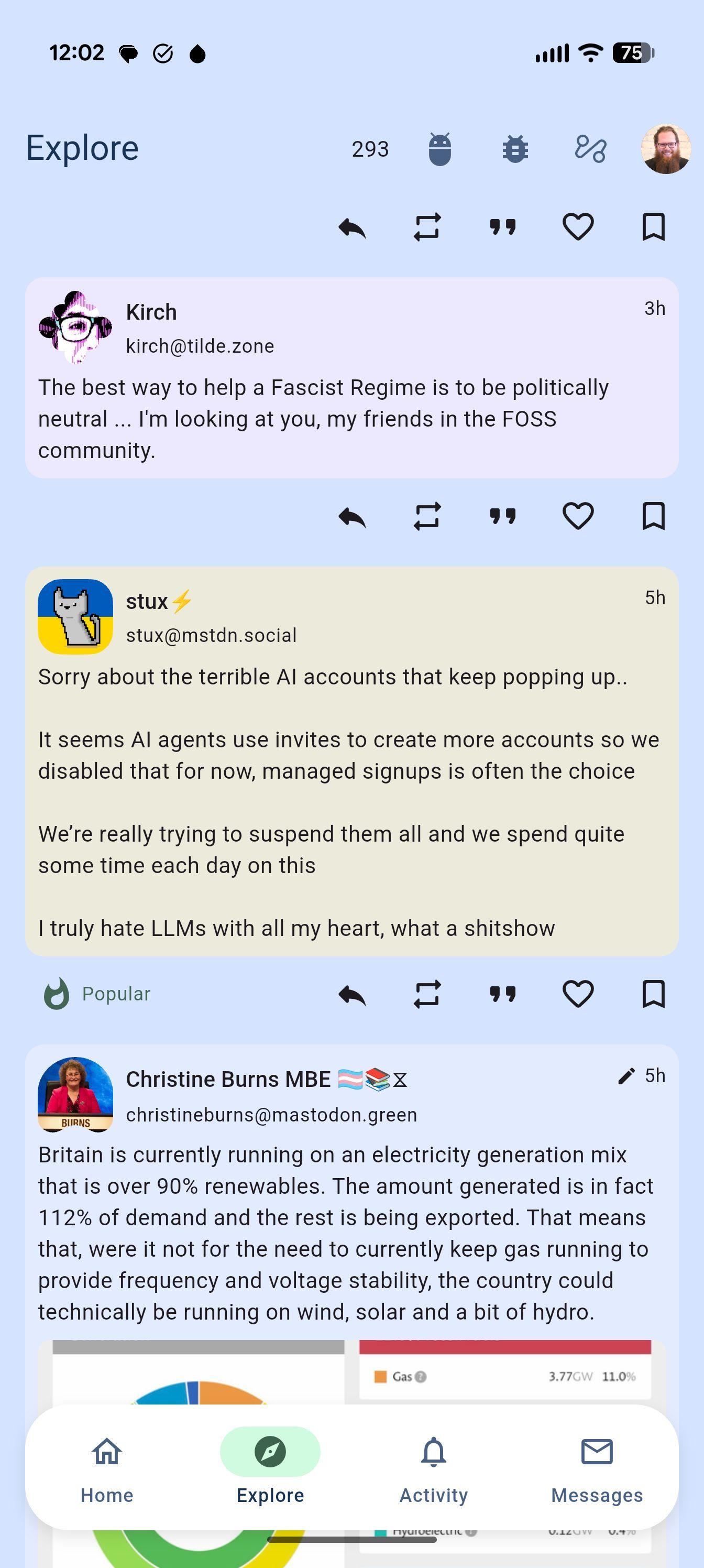A screenshot of a social media feed showing three different posts.