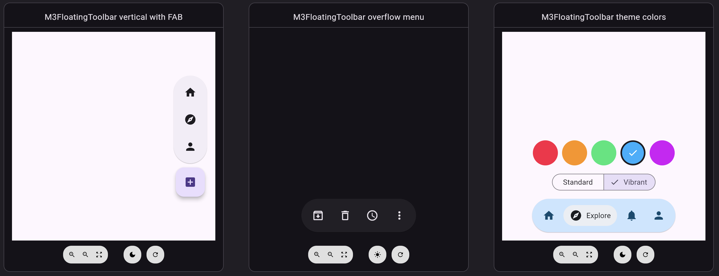 example screenshots of material design floating toolbar