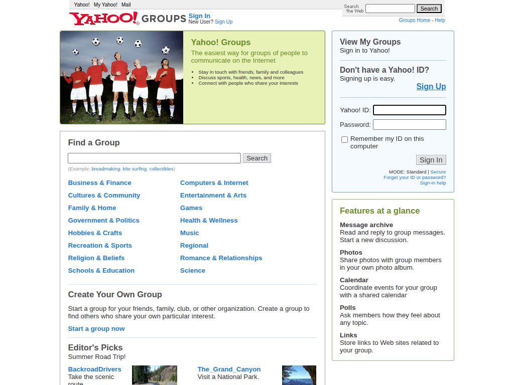 Screenshot of Yahoo Groups in 2005