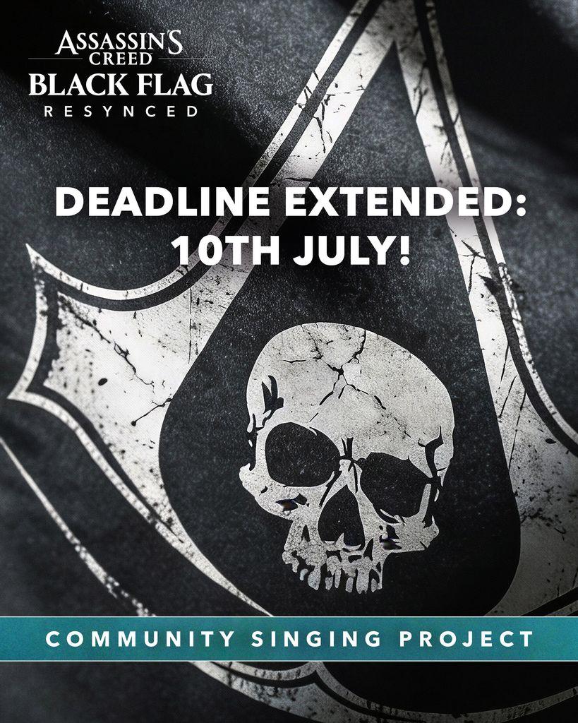 A graphic to announce the Assassin's Creed Community Singing Project has had its deadline extended to the 10th of July