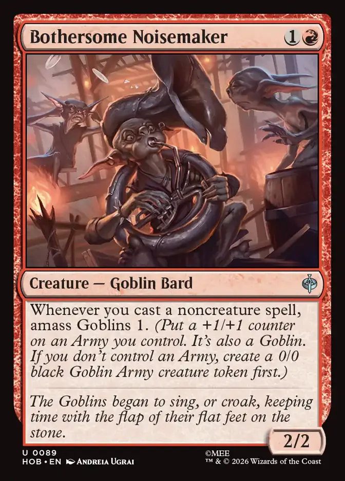 The Magic: the Gathering card Bothersome Noisemaker, whose art depicts a goblin playing a tuba-like instrument