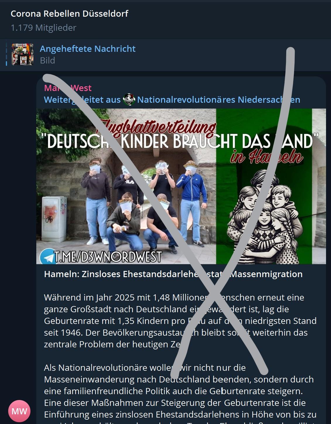 Ein Screenshot mit der faschistoiden Aussage: weniger "Massenmigration" mehr deutsche Kinder.