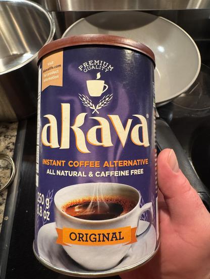 A can of Akava instant coffee alternative