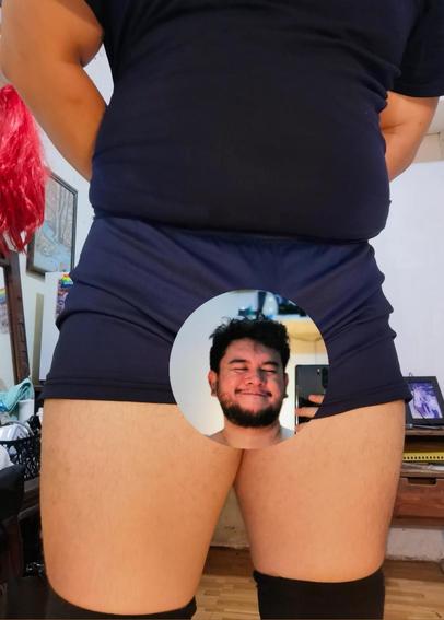 legs but the bulge has a sticker of a cute guy