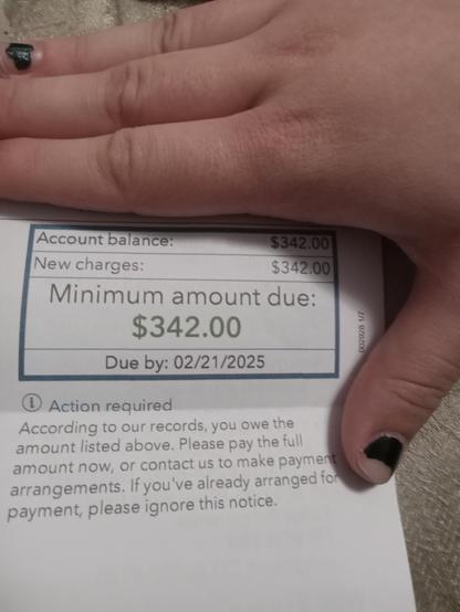 My hospital bill with a minimum balance due of $342 by 02.21.25