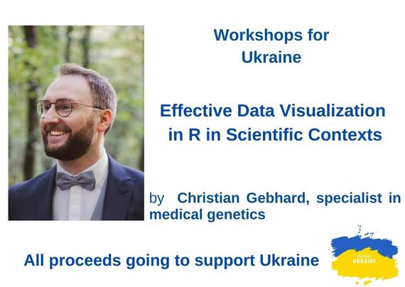 Poster with speaker's photo and talk details, stating that all proceeds going to support Ukraine