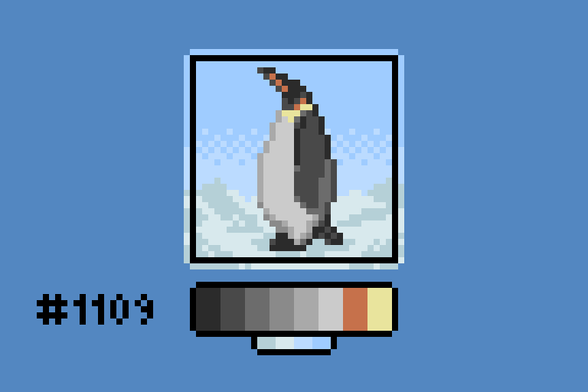 Pixel art of an emperor penguin in profile.