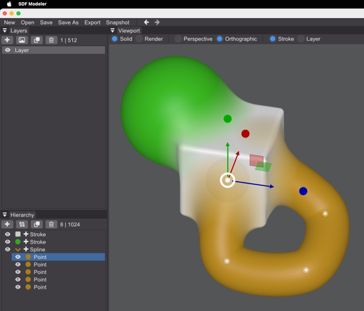 Screenshot of a first version of the SDF Modeler 3D tool for macOS.