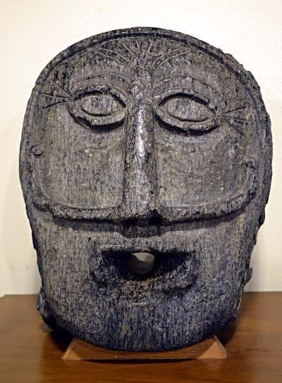 The "Mask of Dresio". A Celtic iron age head from Ossola Valley, Northern Italy that was used as a fountain mask since possibly the Roman/Medieval era until recent years. It is now substituted with a replica on the fountain. Was originally either part of a statue or a sacred spring. [400x540]