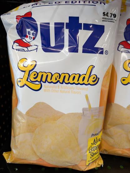 A bag of Utz lemonade flavored potato chips