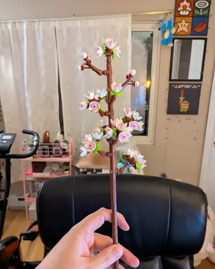 Image shows white Lego cherry blossoms.