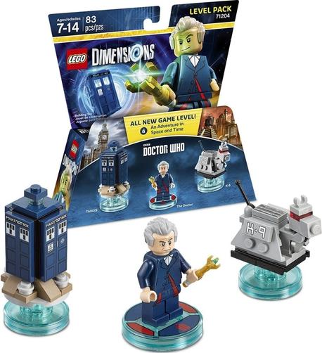 Lego Dimensions Doctor Who Level Pack 71204, featuring a mini Tardis, the 12th Doctor (in his own outfit) with his sonic screwdriver, and the Doctor's Robot dog K-9