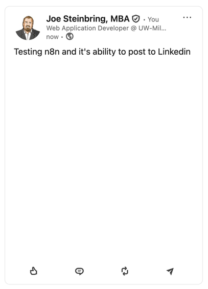 A linkedin post that was generated by n8n