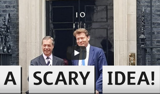 two older middle ages white fascists standing outside of No 10 Downing Street. The home of the UK Prime Minister