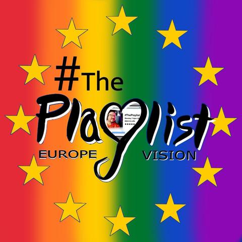 Promotional artwork for my radio show.

It's a pride flag, with the stars of the EU flag. In the middle is "#ThePlaylist: Europe Vision" styled to look like the Eurovision logo.
