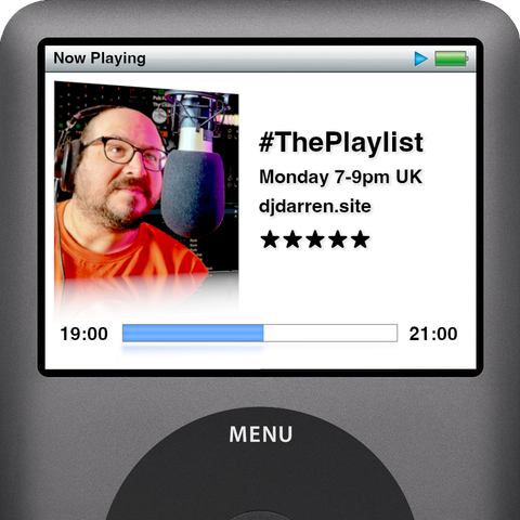 Promotional artwork for my radio show.

It's designed to look like the now playing screen on a classic iPod, with the show info on the right side of the screen, and a photo of me on the left.

It details that the show is broadcast on Mondays from 7pm until 9pm UK time.
