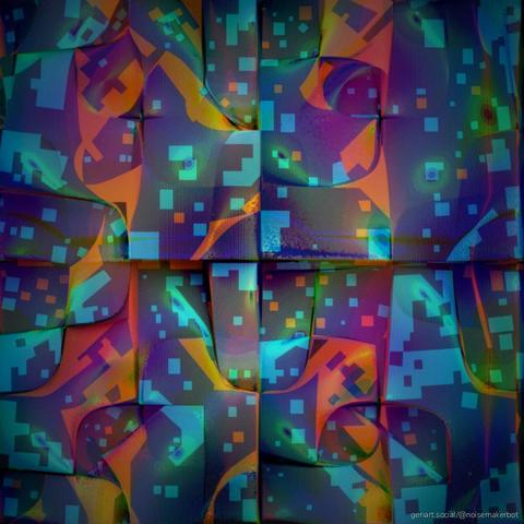 "Precision Error" presents an abstract representation of floating point errors using a harmonious color palette of sky blue, teal, terracotta, and dark slate blue.