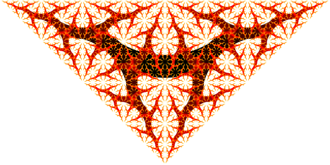 Fractal in black, brown and orange shades, looking like a triangular root.