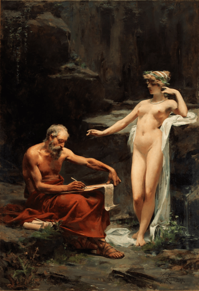 Painting : The nymph Egeria dictating the laws of Rome to Numa Pompilius, by Ulpiano Checa