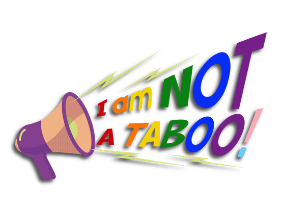 I am not a taboo logo of a speakerphone with the words coming out of it - the words are coloured in the Pride colours and the Trans Pride colours.