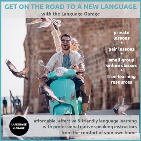 Affordable, effective, and enjoyable online language tutoring, one-on-one lessons, small group classes, and free self study materials. Image of people talking in a Paris cafe.