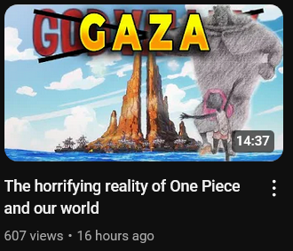 Thumbnail of a youtube video about One Piece and Gaza