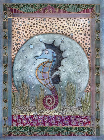 "Hippocampe"
2025. Technique mixte. 32 cm x 24 cm

#aquarelle #encredechine #peinture #art #poésie #animaux #artsingulier #algue #mer #océan #hippocampe #aquarelle #encre