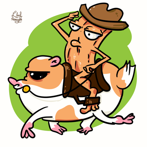 New version of "Churro riding a hamster while making a salute". This version has a hamster that looks more like one, and a funnier churro.