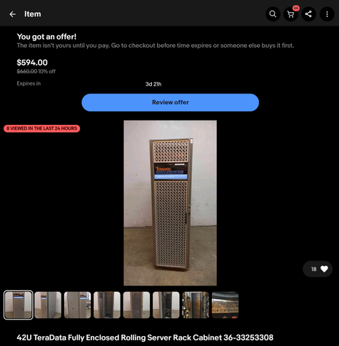 screenshot of an eBay seller's offer, for a vintage server rack made by Teradata