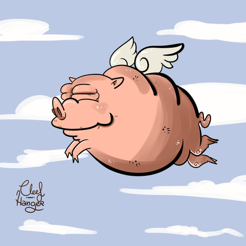 A big chubby flying pig with his eyes closed and swallen