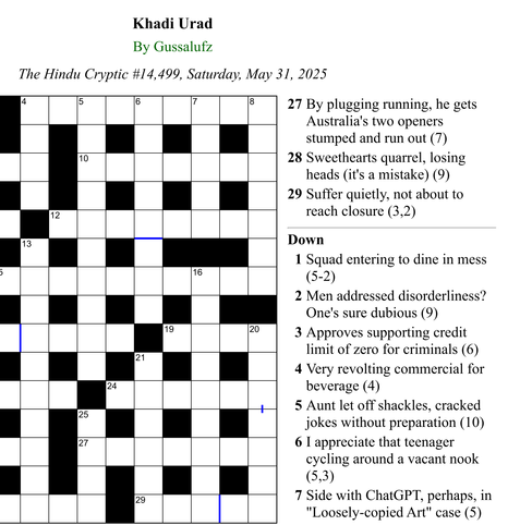 Picture of crossword grid, with some clues visible.