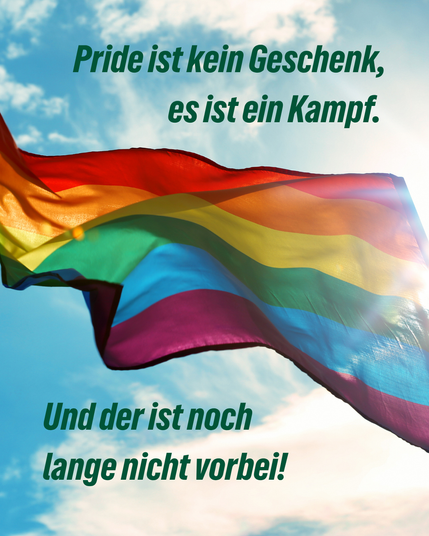 Bild einer Regenbogenflagge vor einem Himmel