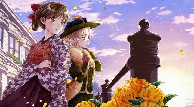 a maid and her mistress in a rose garden at dawn