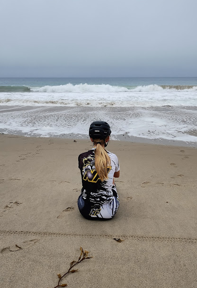 We did a ride to the beach and back for our last practice group ride of the 2025 season. Sycamore Cove, CA, 5/31/2025. One of my riders is sitting on the beach, watching the waves. It was warm inland, but overcast and cool at the coast. This rider likes to wear older uniforms. Note that it is the same jersey as my son is wearing in his 2019 race. This is my comeback kid. She was doing well in her first few years, but broke her collarbone and took a year off. This year she decided to return and the competitive spark returned. She was 3rd overall in her racing division.
