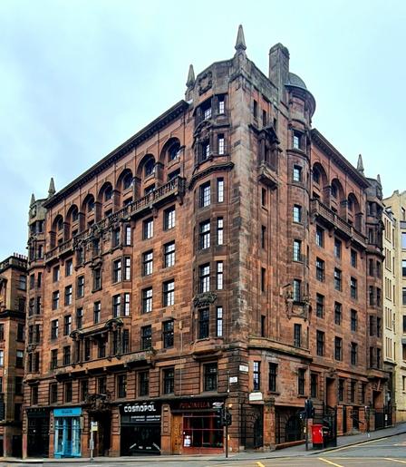 A red sandstone Edwardian commercial building in Glasgow.