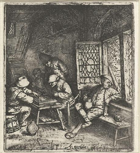 Trictrac spelers in een herberg, Adriaen van Ostade, 1666 - 1670