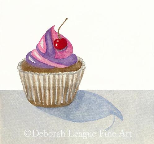 This charming cupcake art print is the perfect way to add a fun, playful vibe to your walls. Featuring a vibrant and delicious-looking cupcake in soft watercolor hues, this art print enhances any space, be it the kitchen or children's room.  Chocolate cupcake with pink and purple frosting swirl and a cherry on top!