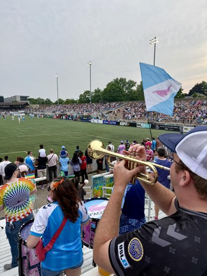 View from the Flock End on Pride night, with the band and crowd in full voice.