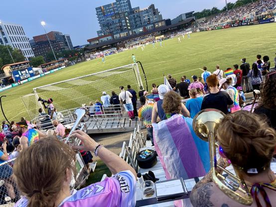 View from the Flock End, with the band and crowd in good voice on Pride night.