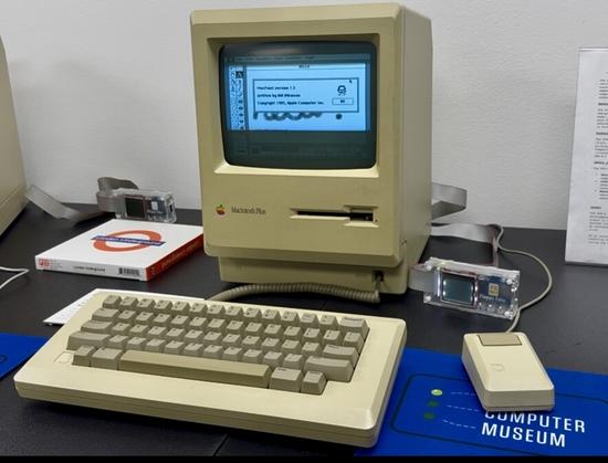 A Mac plus running MacPaint