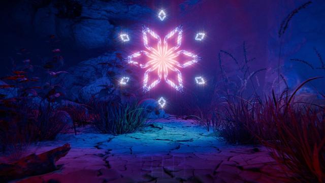 render of a shiny kaleidoscope sparkling in a dry part of nature