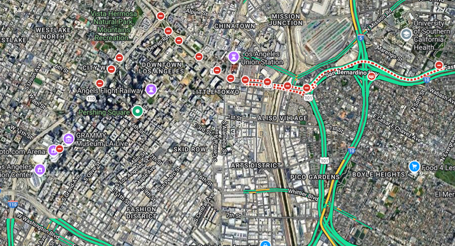Closures on 101 and 110 on a map