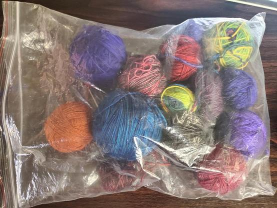 Mini-skeins as balls in a plastic zip bag