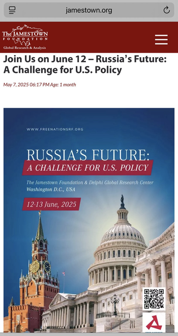 Screenshot from the website of The Jamestown Foundation.