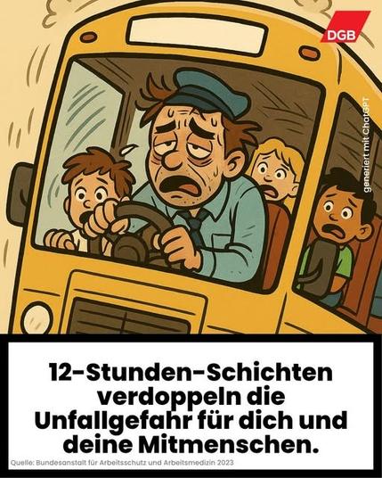 12-Stunden-Schichten verdoppeln die Unfallgefahr für dich und deine Mitmenschen.
