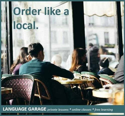 Affordable, effective, and enjoyable online language tutoring, one-on-one lessons, small group classes, and free self study materials. Image of a couple in a cafe.