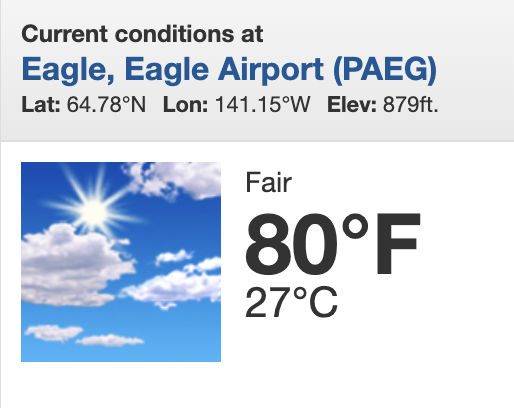 Screenshot of the 2pm AKDT weather conditions at Eagle, Alaska.