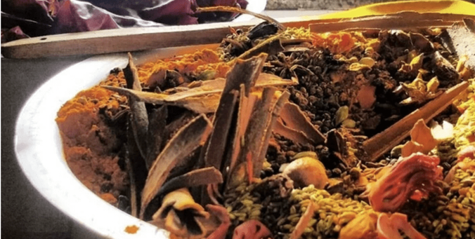 Toasted spices waiting to be ground into Dhana Jiru