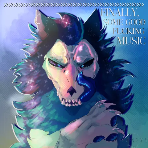 A digital artwork of a werewolf with a skull face.